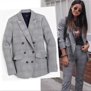 J. Crew Double Breasted Glen Wool Plaid Ruffle Pockets Blazer Size 0